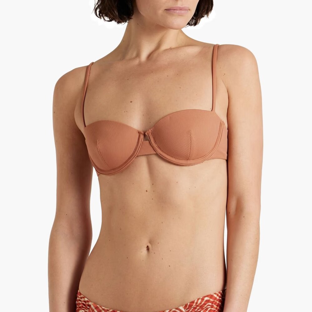 NWT L Light Brown Onia Dalia Ribbed Underwire Bikini Top